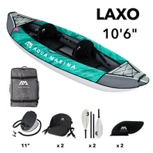 Load image into Gallery viewer, Aqua Marina,2 Person, RECREATIONAL KAYAK - LAXO 10’6″ - Inflatable KAYAK Package, including Carry Bag, Paddle, Fin, Pump &amp; Safety Harness - LA-320
