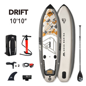 Aqua Marina Stand Up, Fishing Paddle Board - DRIFT 10'10" - Inflatable SUP Package, w/ Carry Bag, Paddle, Fin, Pump, Fishing Rod Holder, Paddle Holder, Safety Harness - BT-20DRP