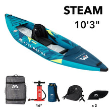 Load image into Gallery viewer, Aqua Marina, 1 Person, VERSATILE / WHITE WATER KAYAK - STEAM 10&#39;3&quot; - Inflatable KAYAK Package, w/ Carry Bag, Paddle, Fin, Pump &amp; Safety Harness - ST-312