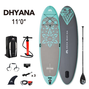 Aqua Marina Stand Up, Fitness Series, Yoga Paddle Board - DHYANA 11'0" - Inflatable SUP Package, w/ Carry Bag, Paddle, Fin, Pump & Safety Harness - BT-21DHP