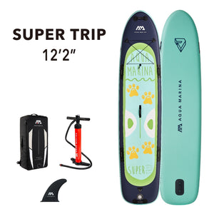 Aqua Marina Stand Up Multi-Person Paddle Board - SUPER TRIP 12′ 2″ - Inflatable SUP Package, including Carry Bag, Fin, Pump - BT-21ST01