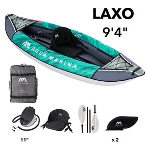 Aqua Marina, 1 Person, RECREATIONAL KAYAK - LAXO 9'4" - Inflatable KAYAK Package, including Carry Bag, Paddle, Fin, Pump & Safety Harness - LA-285